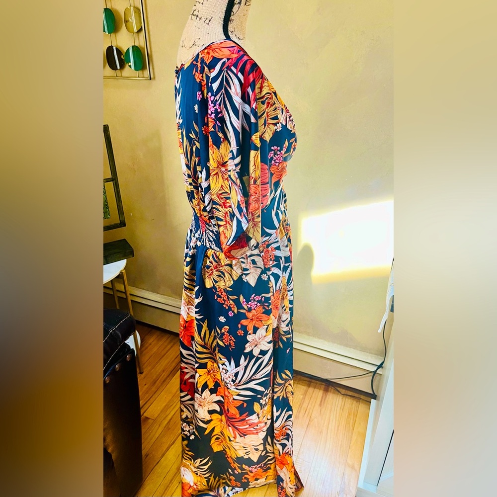 Boho Tropical Print Split Thigh Dress size Large - Picture 7 of 10